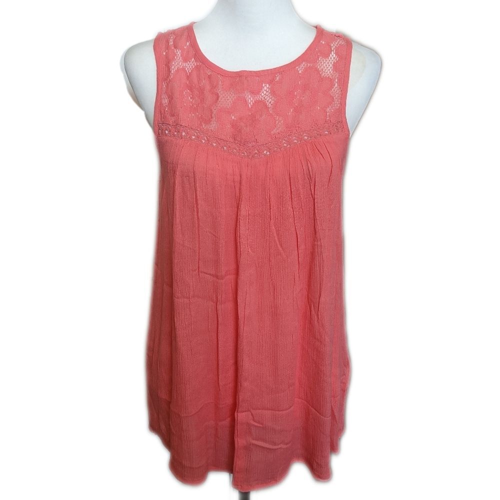 Venus sleeveless floral lace swing top, coral pink, 100% cotton, size S